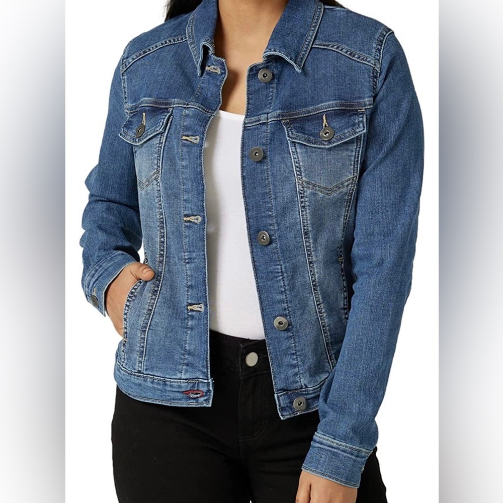 Stretch denim jacket with long sleeves for women’s